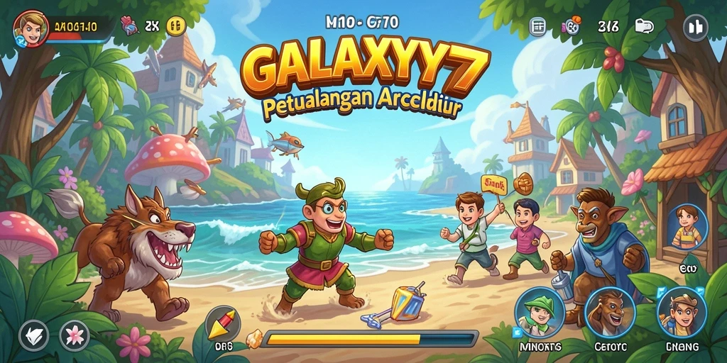 Screenshot gameplay GALAXY77 menampilkan aksi seru dalam petualangan Arcade.