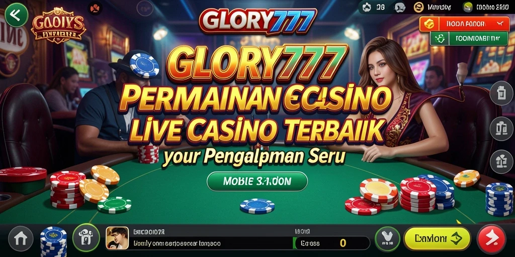 Screenshot gameplay GLORY777 menampilkan dealer langsung berinteraksi dengan pemain.