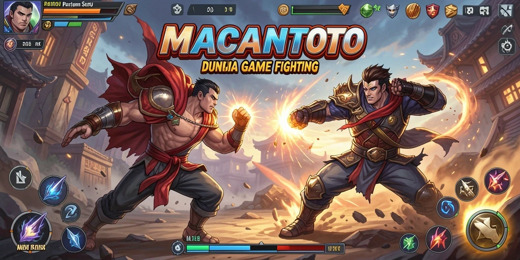 Screenshot utama MACANTOTO menampilkan pertarungan mendebarkan di arena yang dinamis.