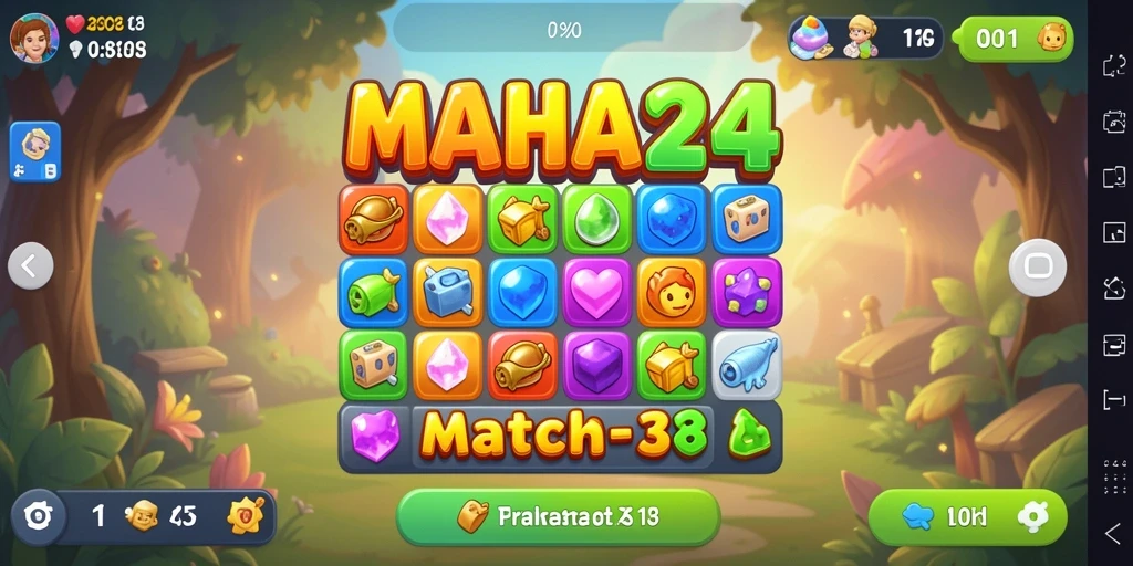 Tangkapan layar MAHA24 menampilkan gameplay Match-3 yang seru dan menantang.