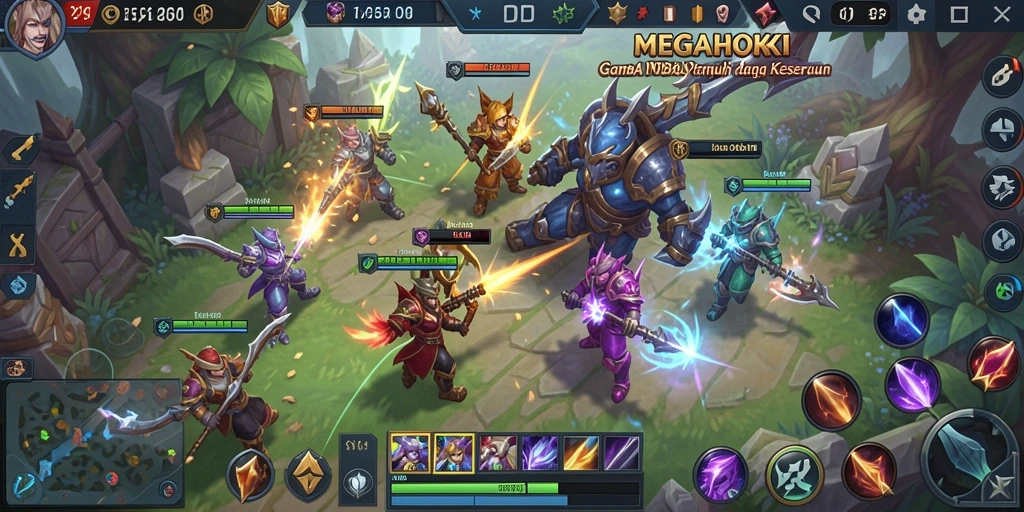 Screenshot gameplay <strong>MEGAHOKI</strong> menampilkan aksi seru dan strategi dalam pertarungan tim.