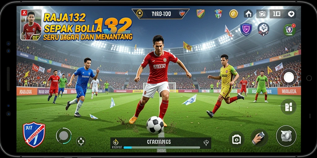 Tampilan gameplay RAJA132 dengan aksi sepak bola seru.