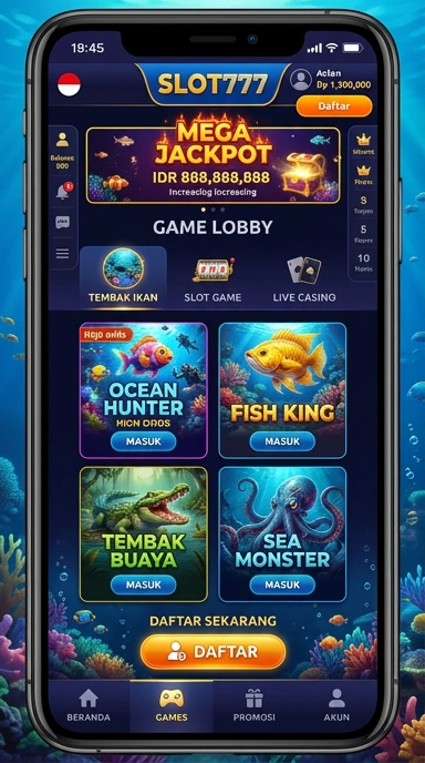 Tampilan antarmuka pengguna aplikasi slot777.